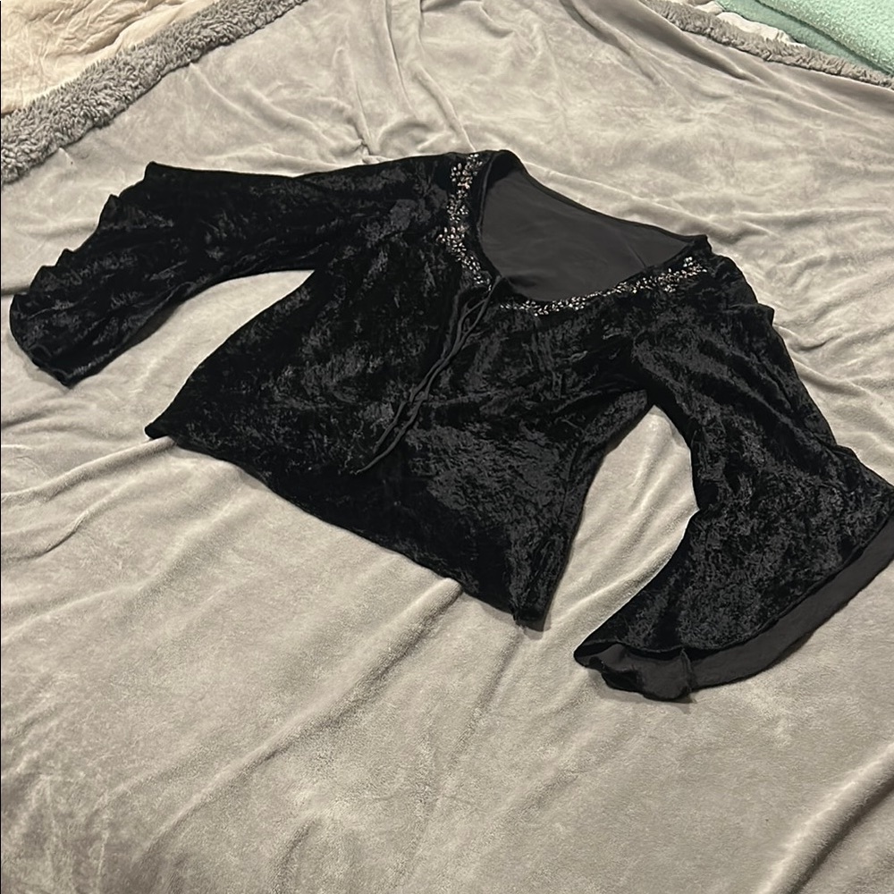 Vintage Black Velvet Bell Sleeve Top